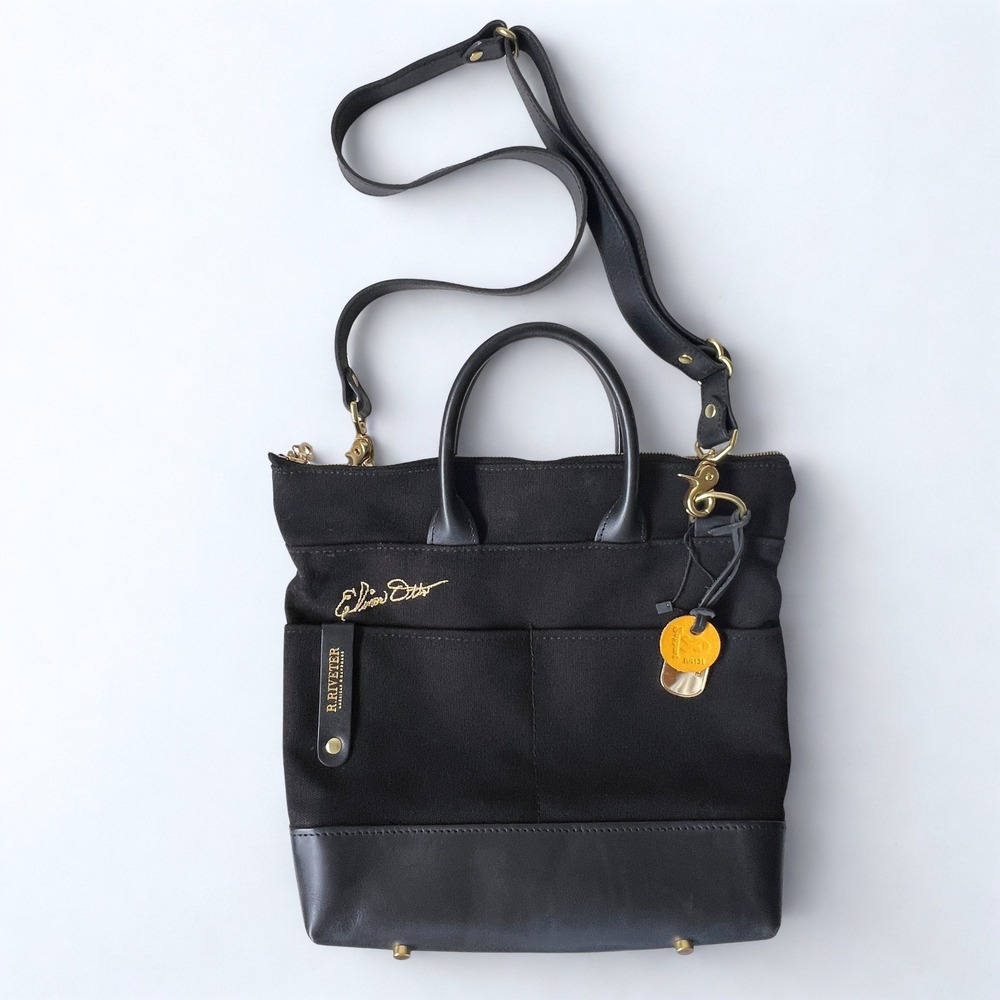 R Riveter Otto Black Nylon Leather Tote Crossbody Bag USA Made Elinor Otto